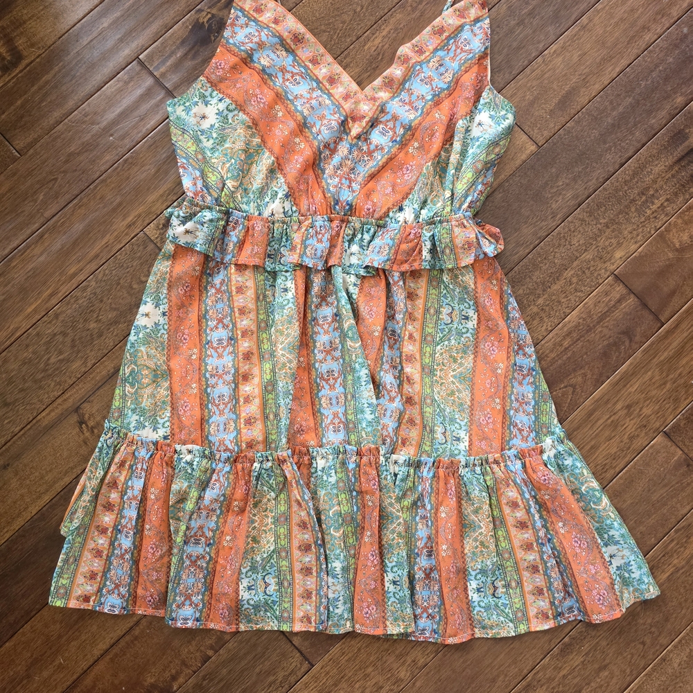 Flying Tomato Orange and Green Striped womens Dress
